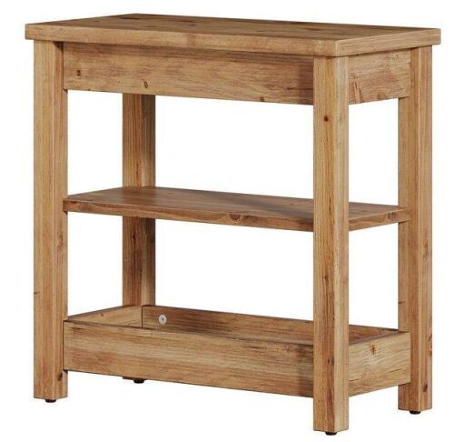 BYBLIGHT Kerlin 23.6 in. Brown Rectangular Solid Wood End Table with 3-Tier Storage Shelf