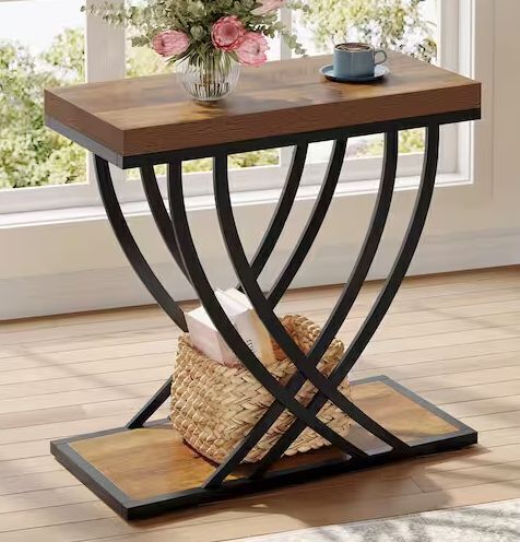 23.62 in. Brown Rectangular Engineered Wood Narrow End Table
