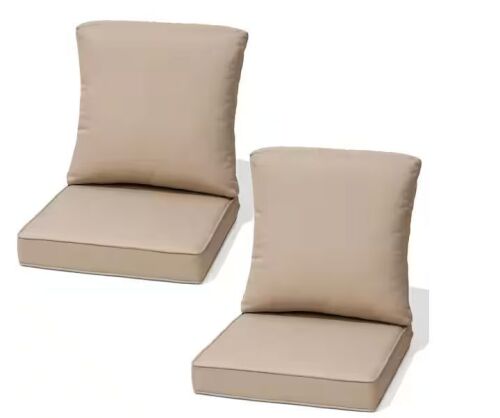 21 in. x 22 in. x 3.5 in. Outdoor Couch Cushion Set in Beige 30D Sponge 2-Pieces Patio Sofa Cushion with Zipper and Ties