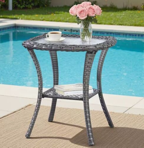 Carolina Gray Square Wicker Outdoor Side Table