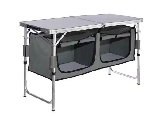 3 Adjustable Height Aluminum Portable Folding Camping Kitchen Table Cooking Station with Carrying Bag