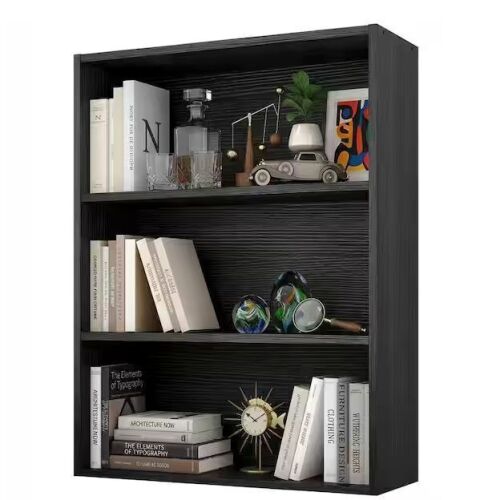 Multifunctional Freestanding 31.5 in. Tall 3-Tier Shelf Accent Bookcase with Open Storage, Black