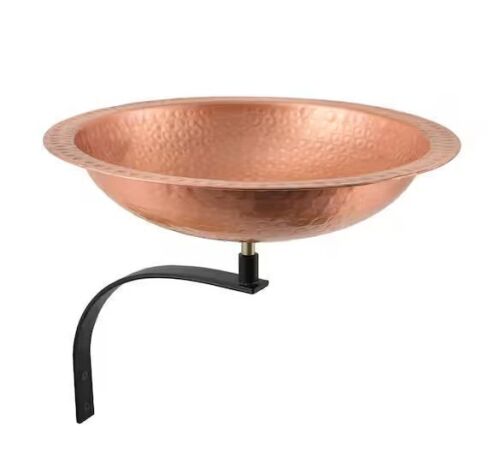 ACHLA DESIGNS Hammered Solid Copper Birdbath w/Wall Mount Bracket, 12.25 in. Tall, Satin Copper