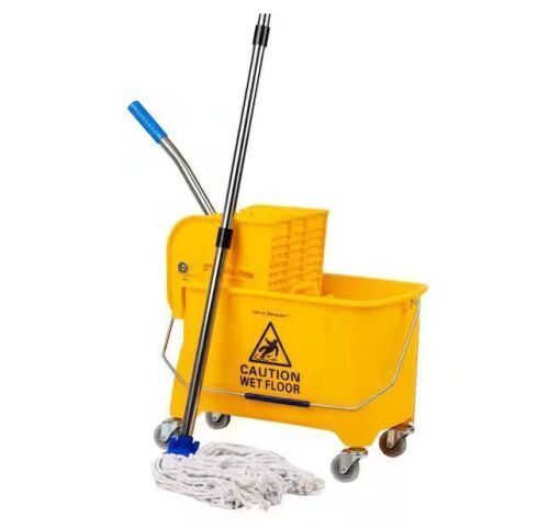 Mind Reader 5.5 Gal. Yellow Bucket Plastic W/Wringer and Mop Bucket Set Floor Cleaning Wheels 16.25 in. L x 10.75 in. W x 24.5 in. H