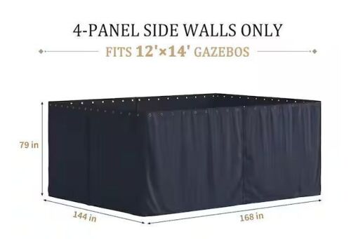 12 ft. x 14 ft. Universal Outdoor Privacy Curtains, Gazebo Replacement with Zipper Navy (4-Side Curtain Only)