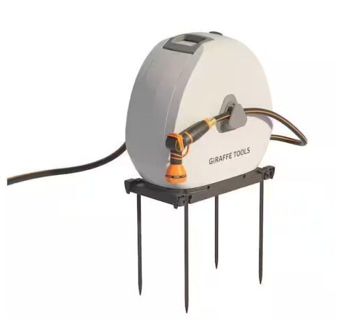 Giraffe Tools Ground-Mounted Retractable Hose Reel-1/2 in.-82 ft. Light Grey