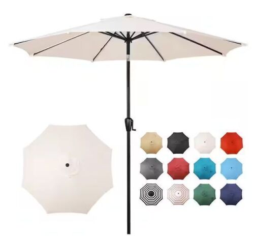 Sun-Ray 9 ft. Round 8-Rib Steel Market Patio Umbrella in Creamy Beige