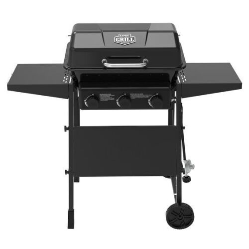 Expert Grill 3-Burner Propane Gas Grill with Side Shelves and Wheels, Black