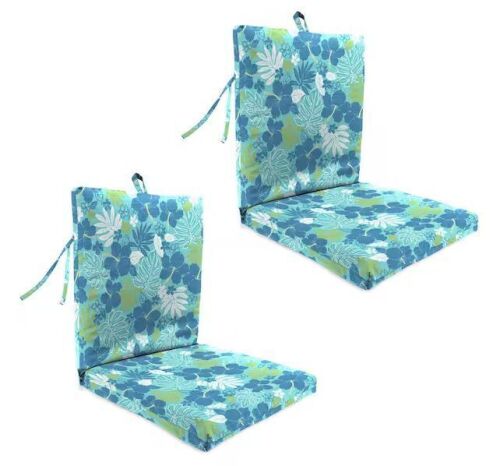 Jordan Manufacturing 38 in. L x 21 in. W x 2 in. T Rectangular Outdoor Dining Chair Cushion in Blue Tropical (2-Pack)