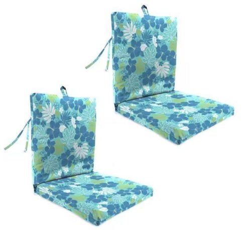 Jordan Manufacturing 38 in. L x 21 in. W x 2 in. T Rectangular Outdoor Dining Chair Cushion in Blue Tropical (2-Pack)