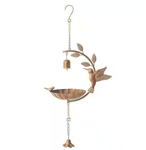 25 in. H Metal Faux Copper Patina Finish Hummingbird Hanging Birdfeeder