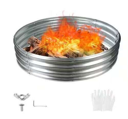 60 in. D x 12 in. H Round Galvanized Steel Fire Pit Kit in Silver with Foldable Design