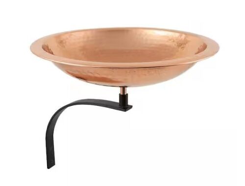 ACHLA DESIGNS Hammered Copper Birdbath w/Wall Mount Bracket, 12.5 in. Tall, Polished Copper Plated