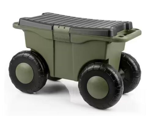 Pure Garden 1.89 cu. ft. Green Plastic Rolling Garden Cart with Seat