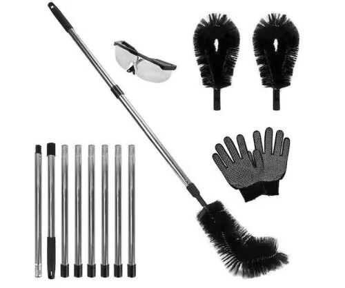 138 in. Extendable Scrub Brush with 2 Angled Brushes Anti-slip Gloves Goggles