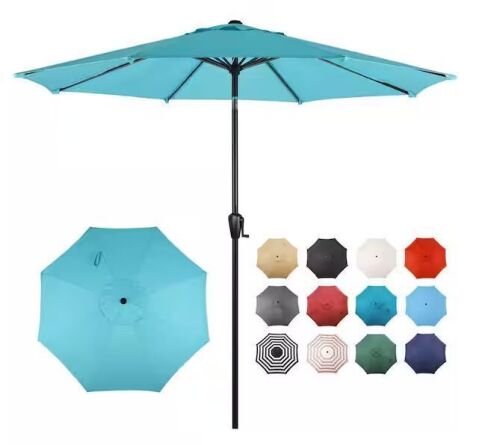 Sun-Ray 9 ft. Round 8-Rib Steel Market Patio Umbrella in Aqua