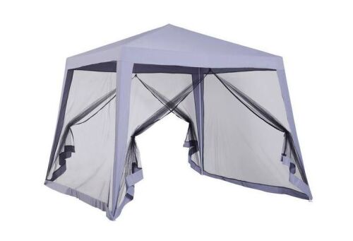 Outsunny 10 ft. x 10 ft x 7.75 ft. H Folding Steel Frame Slant Screen Sun Canopy Tent with Mesh Sidewalls and UV Protection, Grey