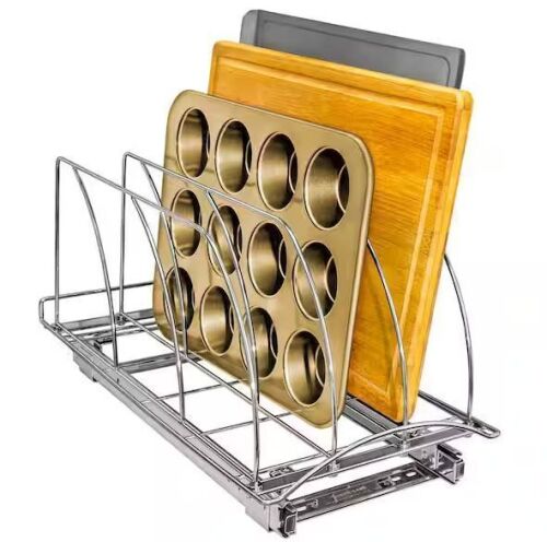 LYNK PROFESSIONAL Slide Out Cutting Board Bakeware and Tray Organizer, 10 in. W x 21 in. D - Chrome