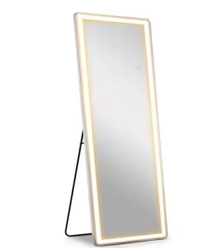 21 in. W x 64 in. H LED Light Rectangular Frameless Rounded Full Length Mirror Floor Mirror with 3 Colors
