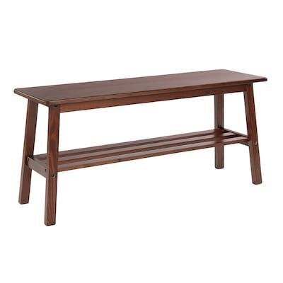 VINGLI 39 Inch Solid Wood Dining Bench with Shoe Rack Storage Walnut