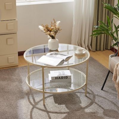 VINGLI 30W x 20H 2-Tier Coffee Table with Transparent Glass Top