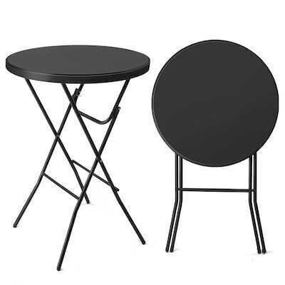 VINGLI 32-in Plastic Round Black Folding Table HDPE Matrial with Gray Metal Finish