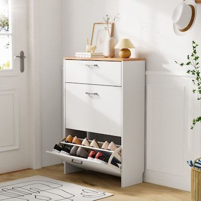 Shoe Cabinet With 3 Flip Drop-Down Doors