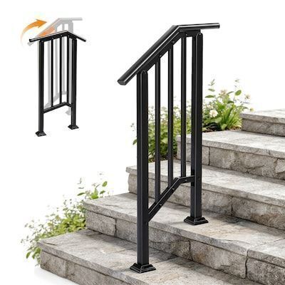VINGLI 1-2 Steps Handrails for Outdoor with Drainage Holes and Straight Ends Wrought Iron