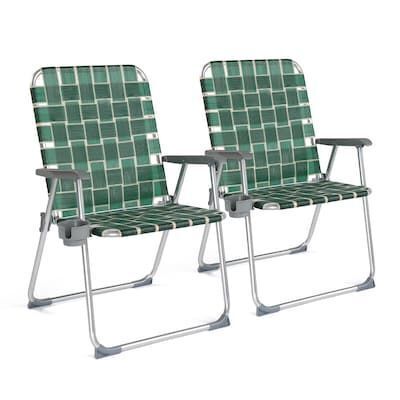 VINGLI Oversized 2 Pack 300LBS Dark Green Aluminum Lightweight Beach Chair with Detachable Cup Holder