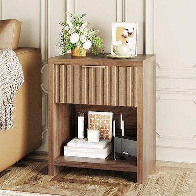 VINGLI 20W Fluted Nightstand with 1 Drawer