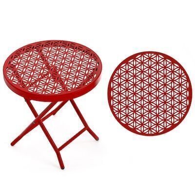 VINGLI Folding Patio Side Table with Everlasting Floral Pattern and Sturdy X-Shaped Metal Frame