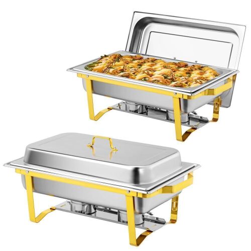ROVSUN 9 QT Rectangular Gold Chafing Dish Buffet Set with Full-Size Pans