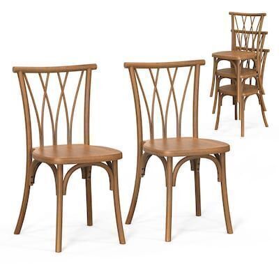 VINGLI 2-Pcs Stackable Patio Dining Chairs with Wicker Backrest Capacity 400 lbs Farmhouse Brown