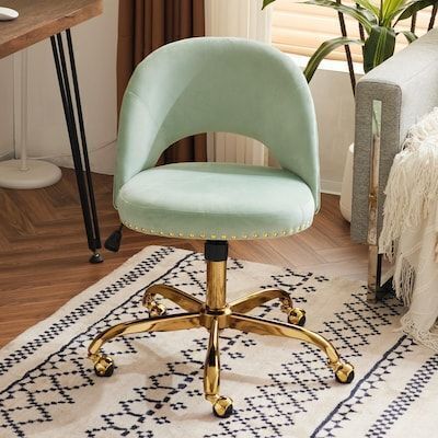 VINGLI Modern Office Chair Velvet with Wheels and Gold Base