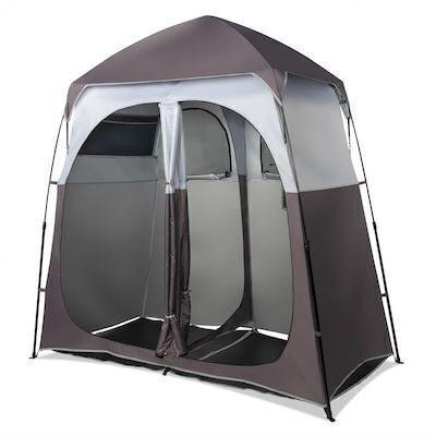 VINGLI 7.5ft Pop Up 2-Room Shower Tent with Mesh Floor and Carrying Bag Brown