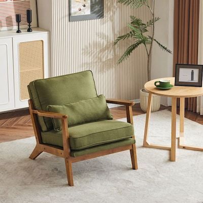 Upholstered Accent Lounge Chair with Wood Frame and Lumbar Pillow