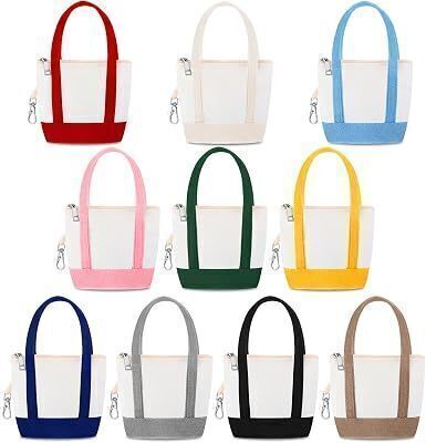 Mini Tote Bag Keychain with Zipper, 10pc
