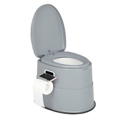 VINGLI Portable Toilet with Detachable Inner Bucket Removable Paper Holder Grey