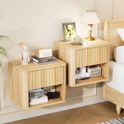 VINGLI Floating Nightstand Fluted Rounded Edge Set of 2