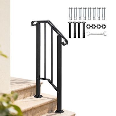 VINGLI 1 Step Outdoor All-Weather Stair Railing with Installation Kit for Concrete or Wooden Stairs Black