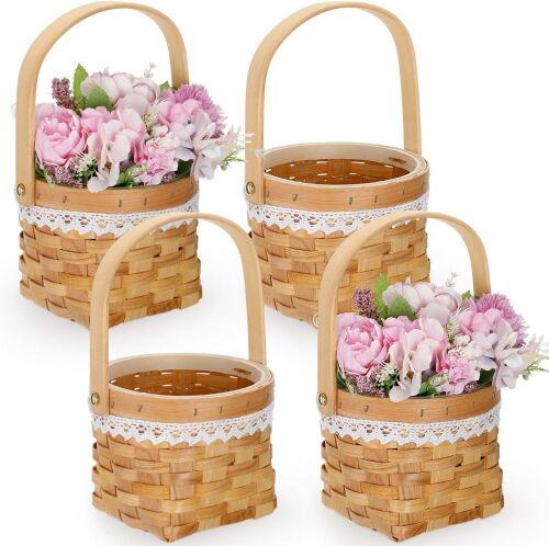 4 Pack Small Rustic Wooden Wedding Flower Girl Baskets