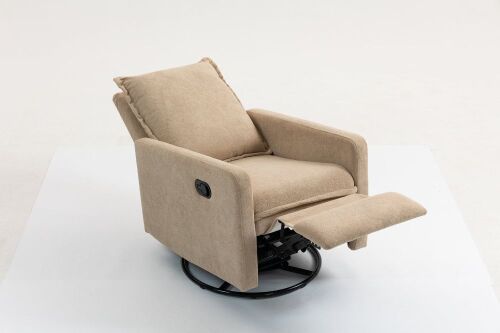 Short Plush Velvet Armchair with Manual Button Recline, 360° Swivel