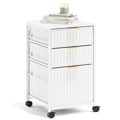 VINGLI 15W 3-Drawer Rolling File Cabinet Fits Letter Size White