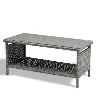 VINGLI Wicker CoffeeTable with Tempered Glass Top