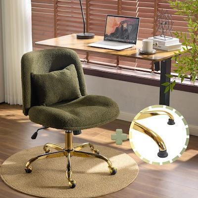 VINGLI Criss Cross Legged Office Vanity Chair Teddy Fleece with Pillow Adjustable Green