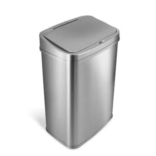 NINESTARS 13 Gal. Silver Stainless Steel Rectangular Shape Motion Sensor Trash Can