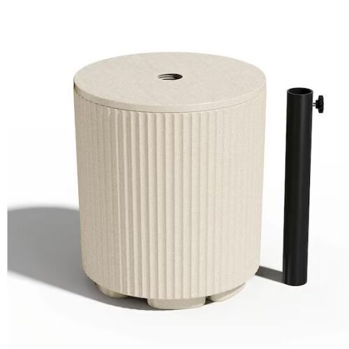 Round Striped Plastic Patio Umbrella Base with 11.5 Gal. Stabilization Tank in White