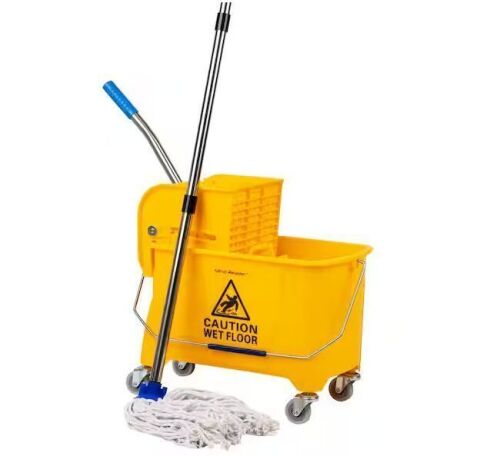 Mind Reader 5.5 Gal. Yellow Bucket Plastic W/Wringer and Mop Bucket Set Floor Cleaning Wheels 16.25 in. L x 10.75 in. W x 24.5 in. H