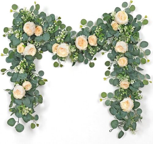 Artificial Eucalyptus Flower Garlands, Champagne, 2PCS
