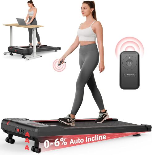 THERUN 6% Auto Incline Walking Pad, 2.5 HP Under Desk Treadmill for Home/Office with Remote Control, 300 lbs Weight Capacity, LED Display, Wide Belt